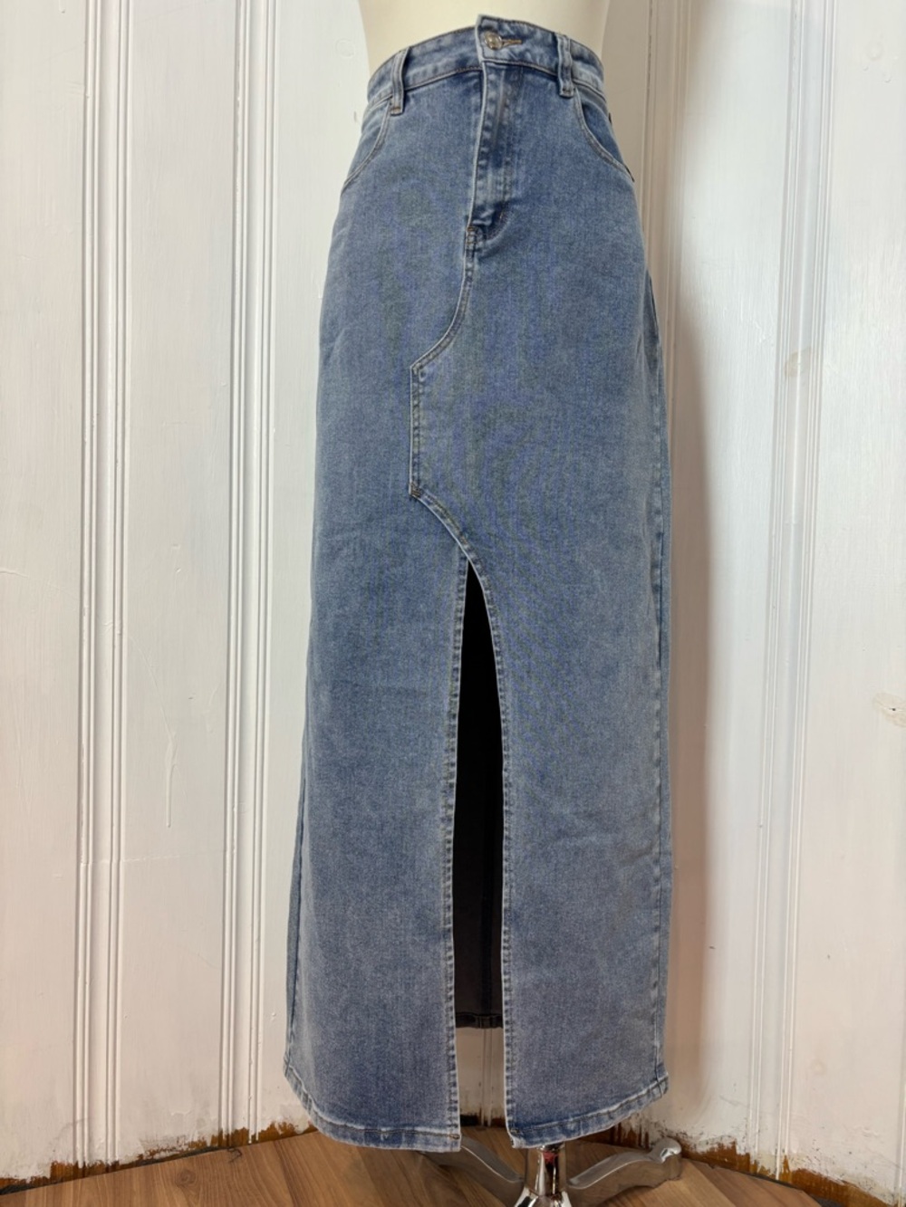 SEE SEE Paris Light Wash Stretch Denim Maxi Skirt NWT - Size 42